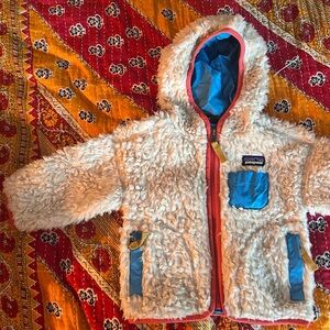 Patagonia Cream and Blue Fleece Baby Jacket